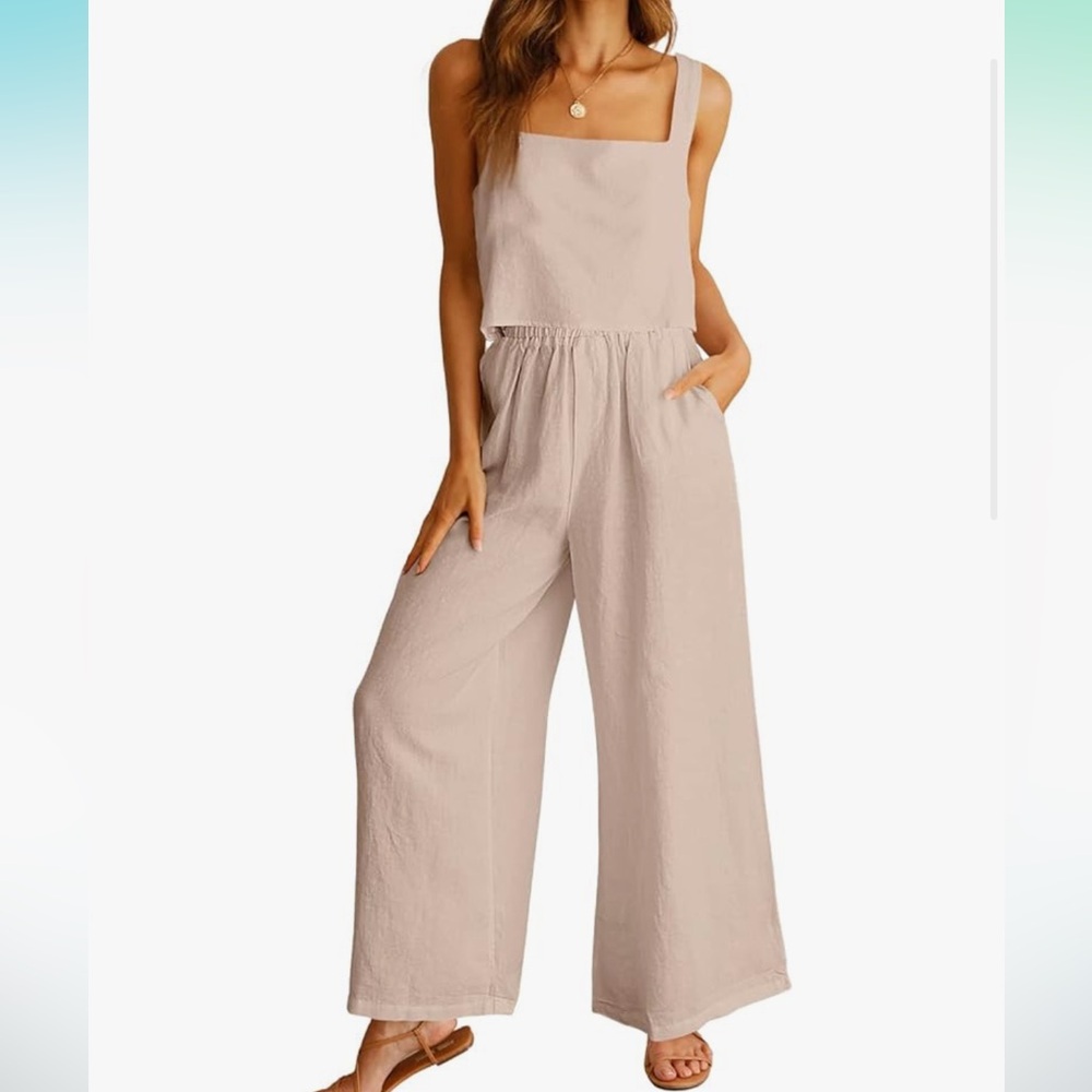 ANRABESS Women's 2 Piece Outfit Linen Pants and matching tank top